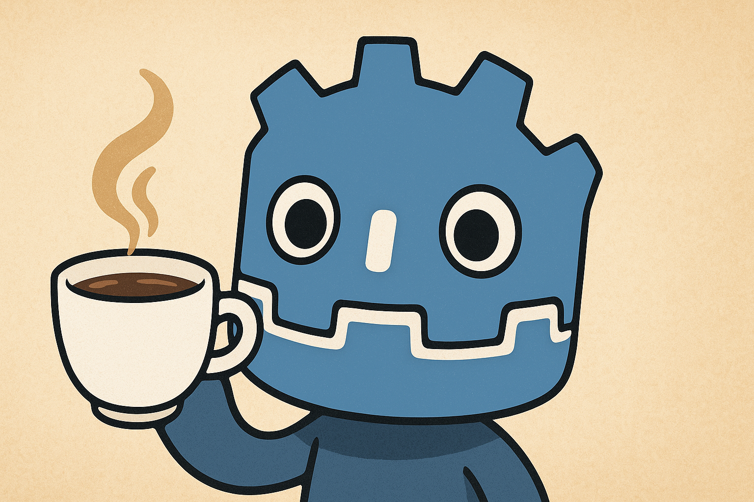 The godot avatar with a coffee cup